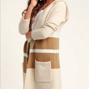 Lulus Tan and Beige Hooded Cardigan Sweater